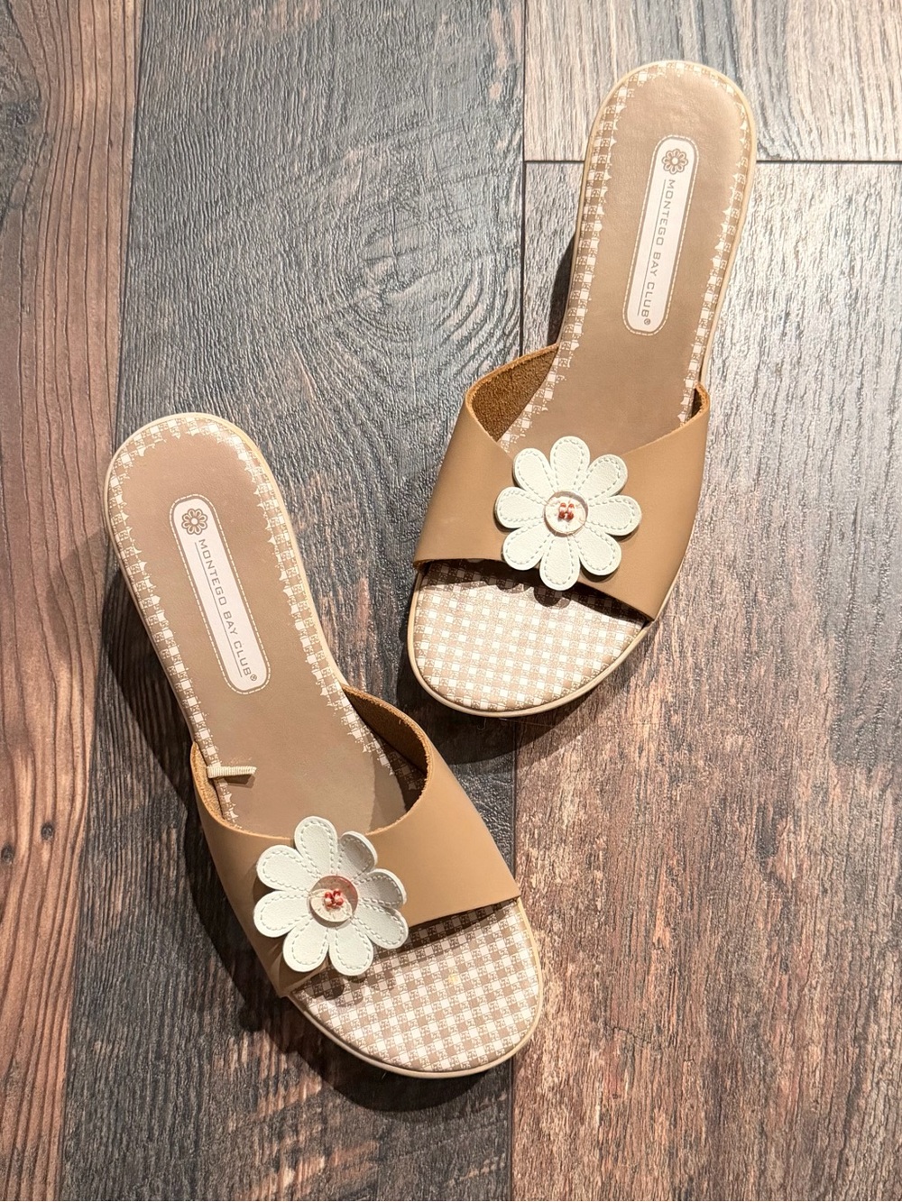 Montego Bay Club Tan + White Gingham & Floral Sandals